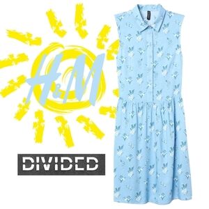 H&M Divided Sleeveless Viscose Dress Blue Floral Wrapover Back w/Cutout Sz 12